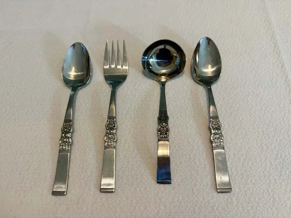 Vintage Northland Stainless Korea Serving Set Floral Scroll Pattern